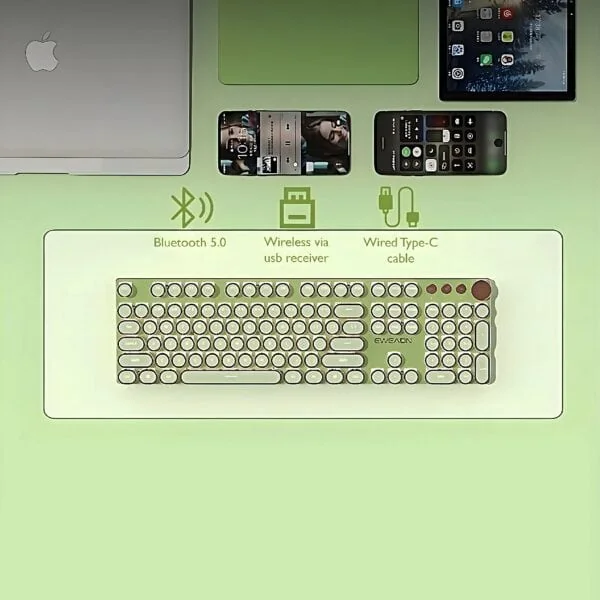 Retro Typewriter Bluetooth Keyboard 2S – Matcha Green