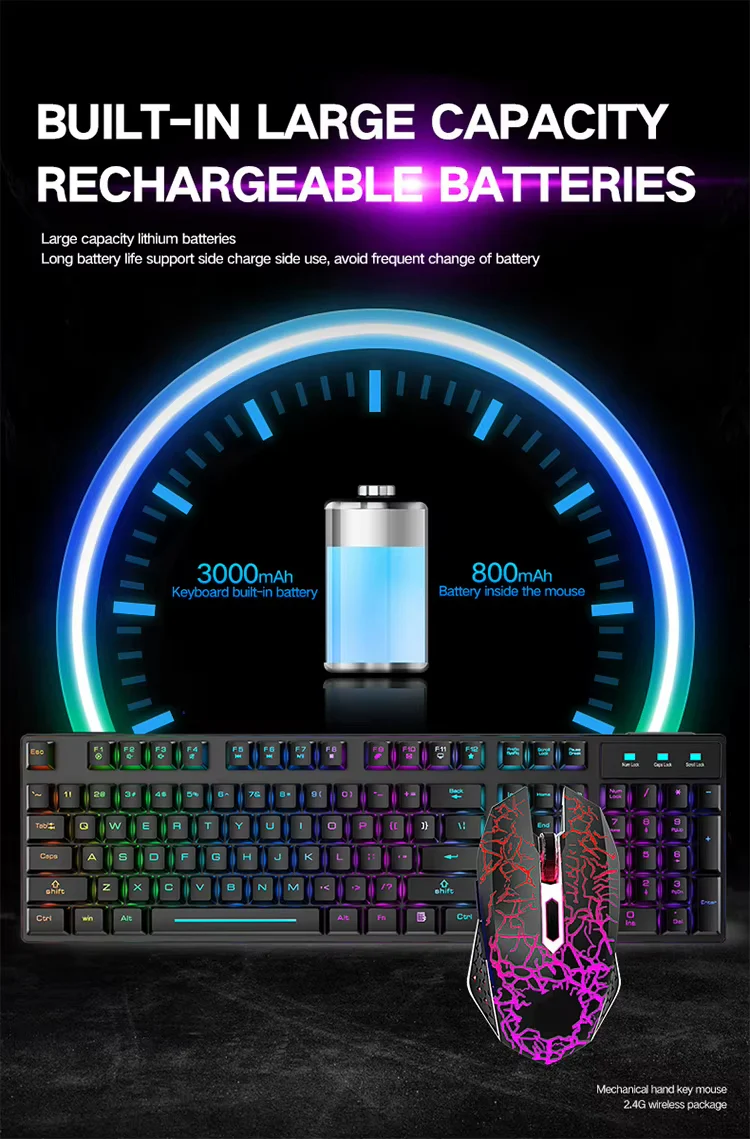 2.4G Wireless Gaming Keyboard and Mouse Combos RGB Led Usb Game Klavye Set for Home Laptop Computer Desktop Win PC Games F2