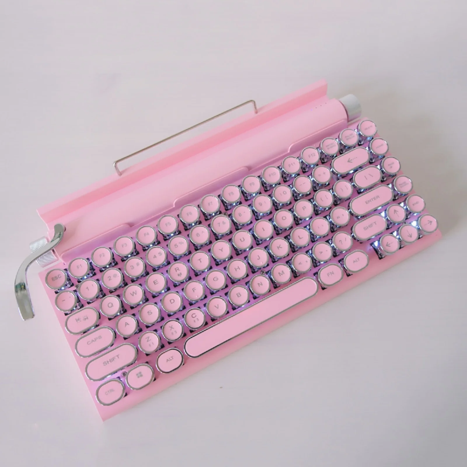 Classic Typewriter Bluetooth Keyboard with Stand – Pink