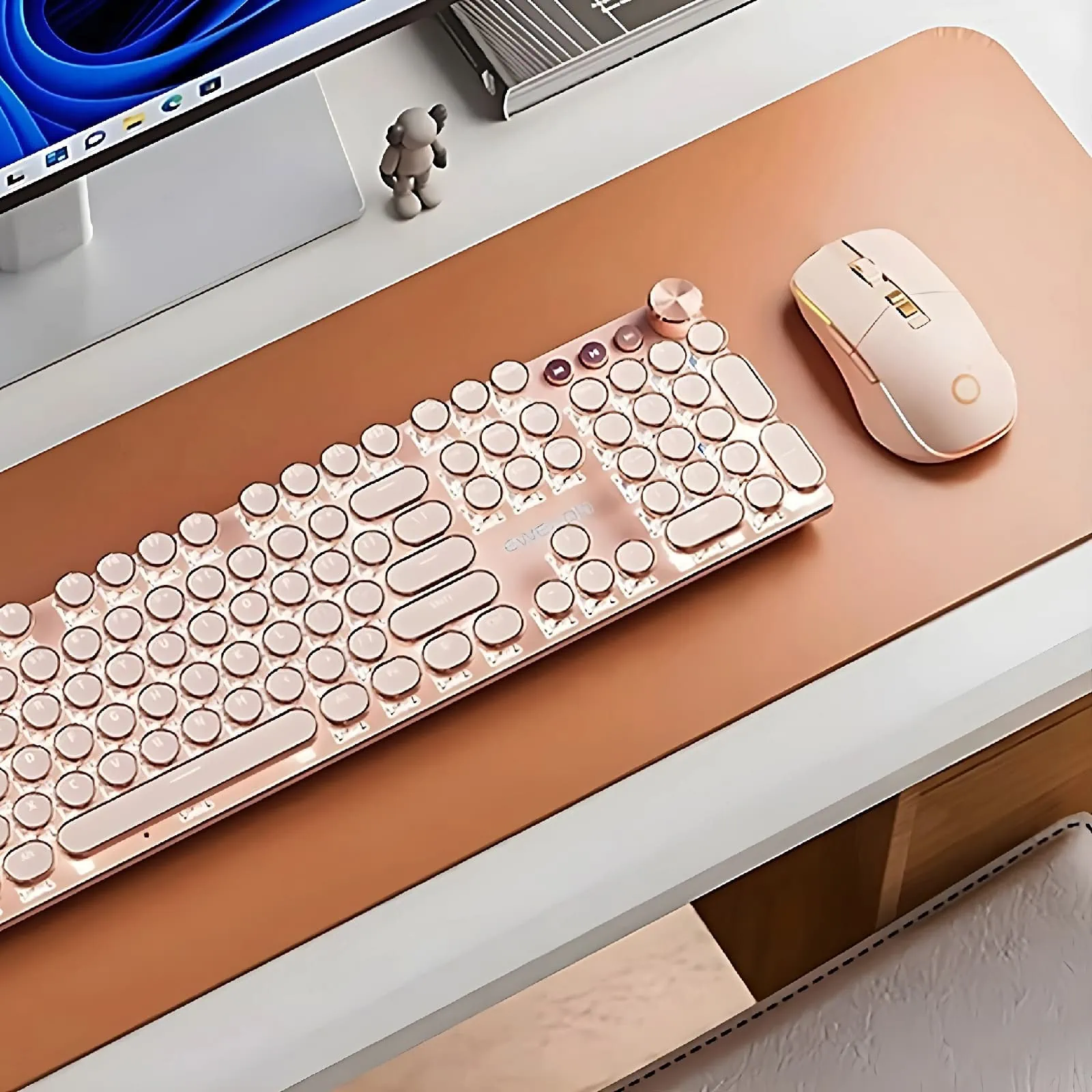 Retro Typewriter Bluetooth Keyboard and Mouse Set 2S – Milk Tea Cream
