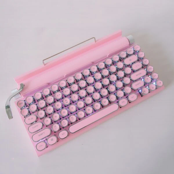 Classic Typewriter Bluetooth Keyboard with Stand – Pink