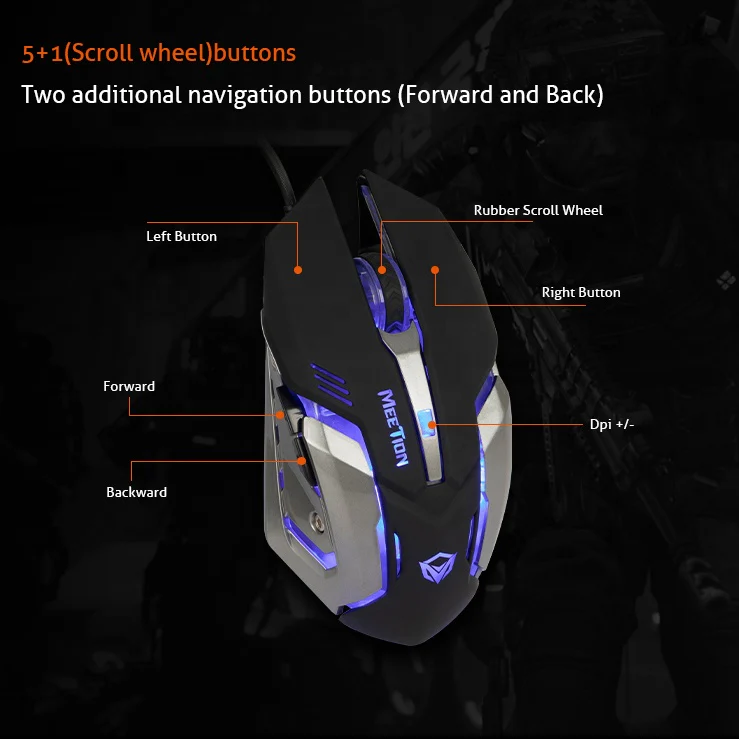 MEETION M915 Wired Gaming Mouse Backlight LED Black Usb Optical for Gamer