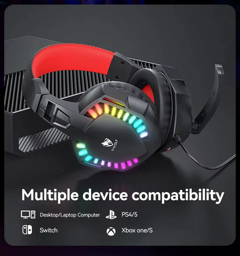 T-WOLF TF880 5IN1 Wired Gaming Keyboard Mouse Mousepad Headset Headphones Speaker Combos Set 104 Keys Gaming Keyboard Set for Pc