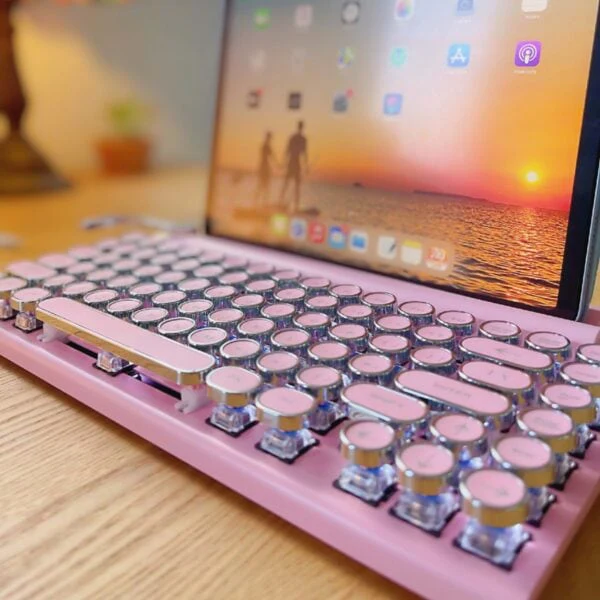 Classic Typewriter Bluetooth Keyboard with Stand – Pink