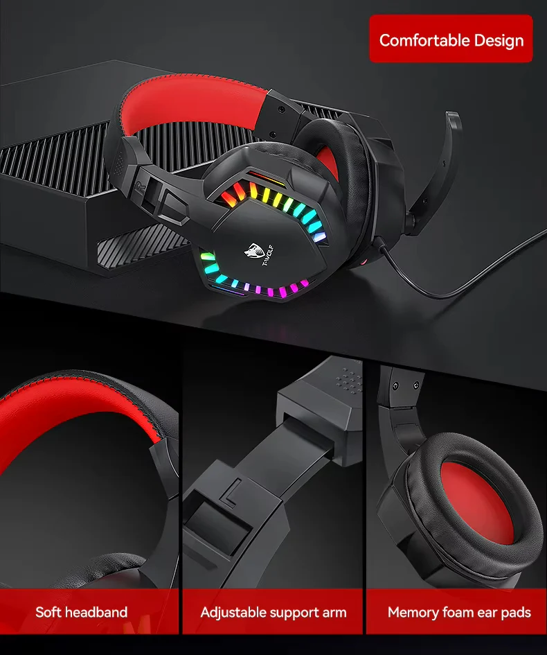 T-WOLF TF880 5IN1 Wired Gaming Keyboard Mouse Mousepad Headset Headphones Speaker Combos Set 104 Keys Gaming Keyboard Set for Pc
