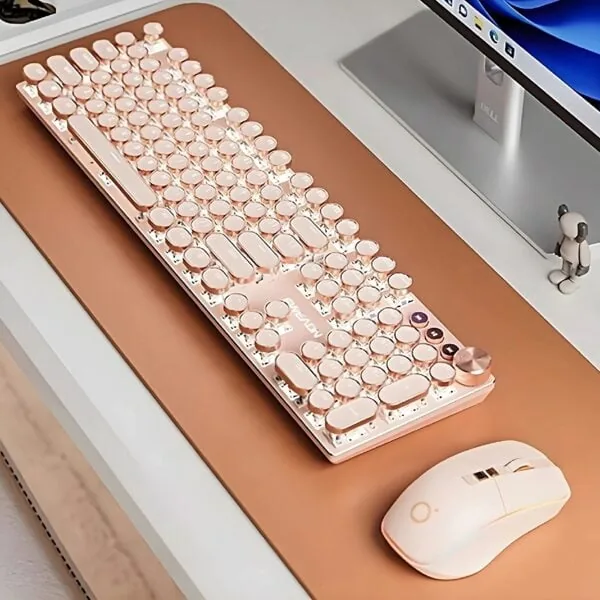 Retro Typewriter Bluetooth Keyboard and Mouse Set 2S – Milk Tea Cream