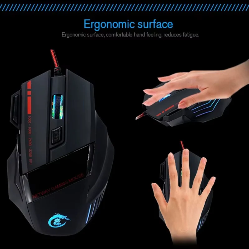 Professional High DPI 5500 LED Rainbow Light Gaming Mouse USB Wired Gaming Mice for Laptop Desktop Computer Gaming Mouse